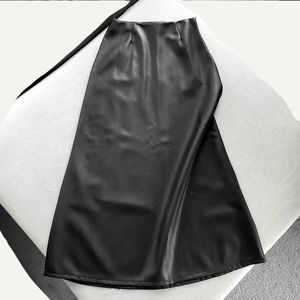 Long black faux leather maxi skirt